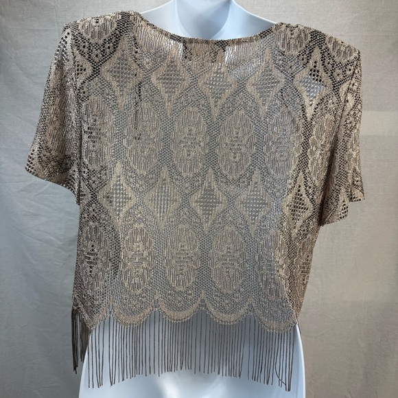 Vintage Giorgio Sant AngeloTan Crop Blouse with Embellished Boxy Design Size 12 - Picture 3 of 7